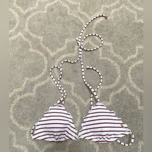 Victoria’s Secret PINK Striped Triangle Bikini Top – White & Burgundy